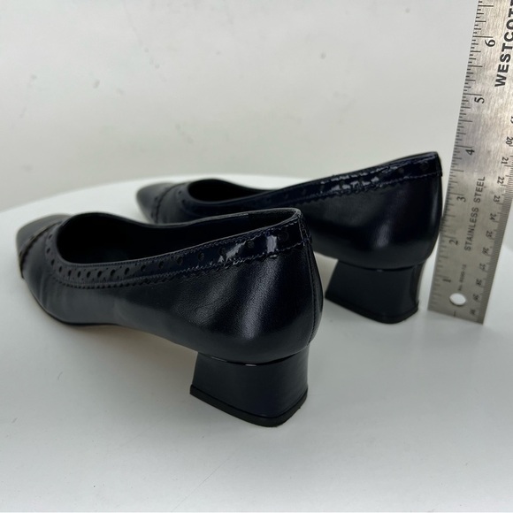 Vaneli Heels Pumps Block Low Heel Square Cap Toe Navy Blue Leather Retro Date - Picture 12 of 15